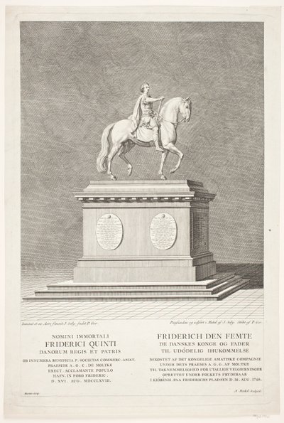 Konny pomnik Fryderyka V na Placu Pałacowym Amalienborg autorstwa Andreas Heckel