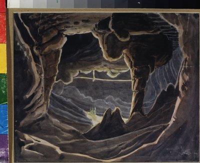 Grota - Dekoracja przygotowawcza do opery „Rouslan i Ludmiła” Michaiła Glinki (1804-1857) (Scenografia do opery Rusłan i Ludmiła M Glinki) Praca Andreasa Leonharda Rollera (1805-1891), akwarela i gwasz na papierze autorstwa Andreas Leonhard Roller