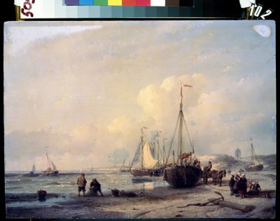 Krajobraz morza. Obraz Andreasa Schelfhouta (1787-1870). olej na płótnie autorstwa Andreas Schelfhout