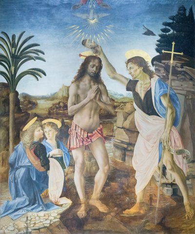 Chrzest Chrystusa autorstwa Andreea & Vinci Leonardo da (1452 1519) Verrocchio