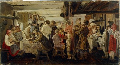 Ślub chłopski w rejonie Tambowa (Rosja). (Wesele chłopskie w rejonie Tambowa). Obraz Andrieja Pietrowicza Riabuszkina (Riaboutchkine) (1861-1904), olej na płótnie, ok. 1880 r. XIX-wieczna sztuka rosyjska. Państwowa Galeria Tretiakowska, Moskwa. autorstwa Andrei Petrovich Ryabushkin