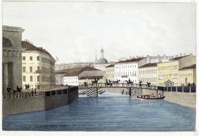 Le pont Bolszoj Koniushennyi a Sankt Petersburg. (Most Bolszoj Koniuszennyj w Sankt Petersburgu). Litografia i akwarele Andrieja Jefimowicza Martynowa (1768-1826) autorstwa Andrei Yefimovich Martynov