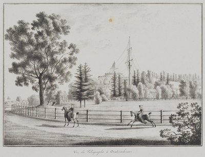 Widok pawilonu saneczkowego i telegrafu w Oranienbaum, 1821-1822 autorstwa Andrei Yefimovich Martynov