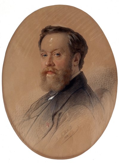 „Portret marszałka szlachty V Y Tulinow” (Portret marszałka szlachty V Y Tulinowa) Pastelowy rysunek Andrieja Belloli (1820-1881) 1868 Iwan Kramskoj Muzeum Sztuk Pięknych (lub Kramskoi) w Woroneżu (Woroneż) , Rosja. autorstwa Andrej Franzowitsch Belloli