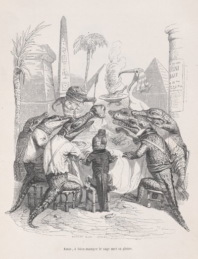Przyjaciele, mądry chwałę kładzie w dobrym jedzeniu ze Scen z Prywatnych...,ok. 1837-47. autorstwa Andrew Best Leloir