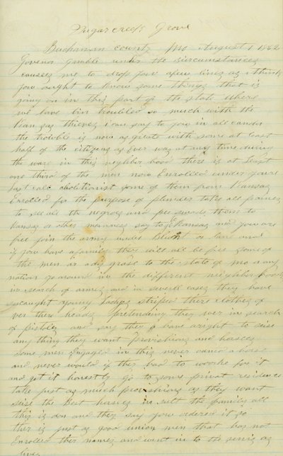List podpisany Andrew Brownlow, Buchanan County, MO, do gubernatora Gamble [Hamilton R. Gamble], 1 sierpnia 1862 autorstwa Andrew Brownlow