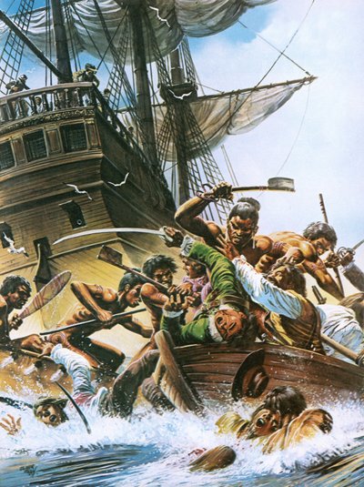 Statek Abla Tasmana zaatakowany przez Maorysów podczas próby lądowania na Nowej Zelandii autorstwa Andrew Howat