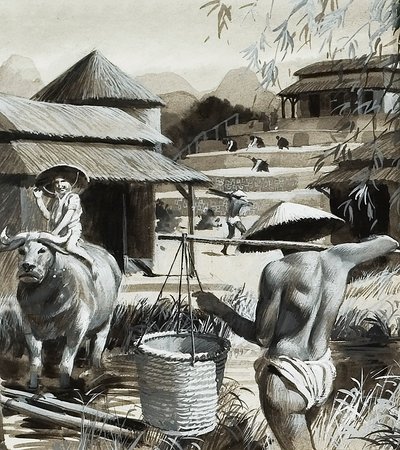 Rolnictwo w Chinach (gwasz na papierze) autorstwa Andrew Howat