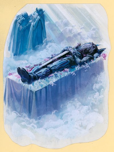 Scena z Beowulfa (gwasz na papierze) autorstwa Andrew Howat
