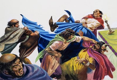 Papieska wizyta u króla Ludwika VII (gwasz na papierze) autorstwa Andrew Howat