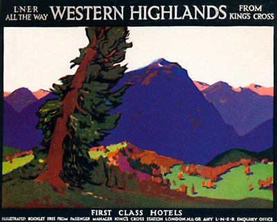 Western Highlands - Hotele pierwszej klasy - plakat brytyjski, ok. 1926 r. autorstwa Andrew Johnson
