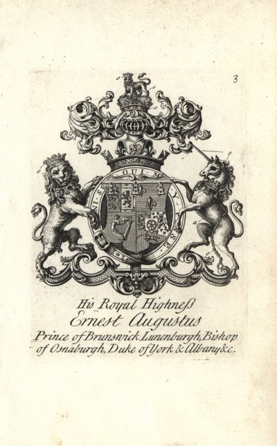 Herb i herb JKW Ernesta Augusta, księcia Brunszwiku Lüneburg, biskupa Osnaburgh, księcia Yorku i Albany autorstwa Andrew Johnston