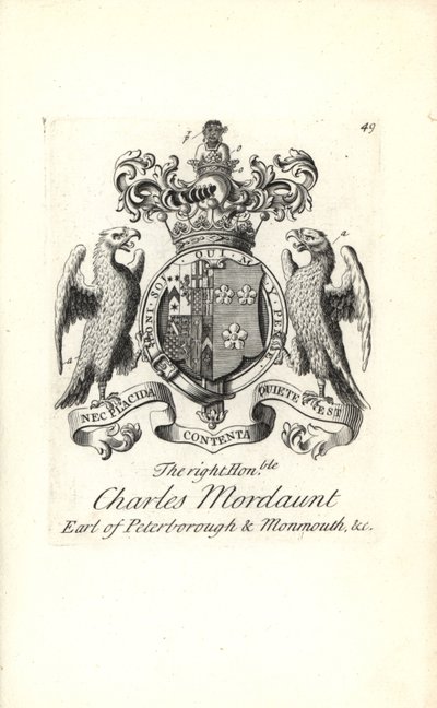 Herb i herb prawego honoru Charles Mordaunt, 3. hrabia Peterborough i 1. hrabia Monmouth autorstwa Andrew Johnston