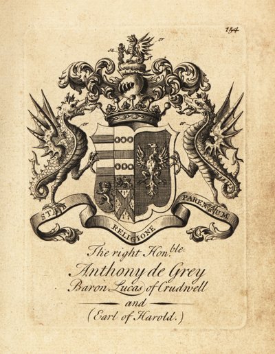 Herb prawego honoru Anthony de Grey, 3. Baron Lucas of Crudwell i Earl of Harold autorstwa Andrew Johnston