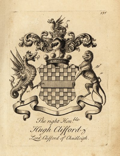 Herb Właściwego Honorowego Hugh Clifforda, Lorda Clifforda z Chudleigh, 2. barona Clifforda z Chudleigh (1663-1730) autorstwa Andrew Johnston