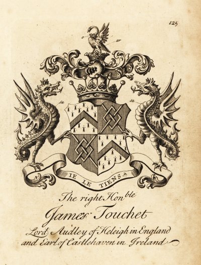 Herb prawego czcigodnego Jamesa Toucheta, Lorda Audleya z Heleigh w Anglii, 6. hrabia Castlehaven w Irlandii, zmarł w 1740 r. autorstwa Andrew Johnston