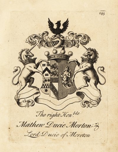 Herb szanownego Mathew Ducie Morton, Lord Ducie of Moreton autorstwa Andrew Johnston