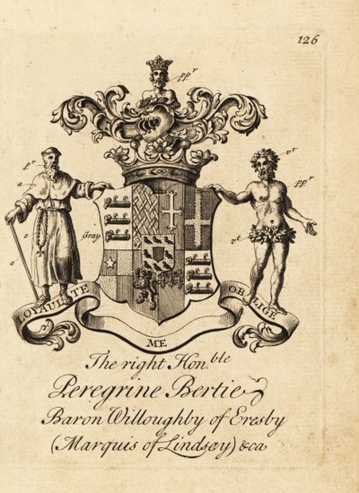 Herb Wielmożnego Peregrine Bertie, Baron Willoughby z Eresby, markiz Lindsay, 2. książę Ancaster i Kesteven autorstwa Andrew Johnston