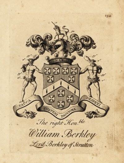 Herb Wielmożnego Williama Berkley, Lord Berkley of Stratton, 4. Baron Berkeley of Stratton, zmarł 1741 autorstwa Andrew Johnston