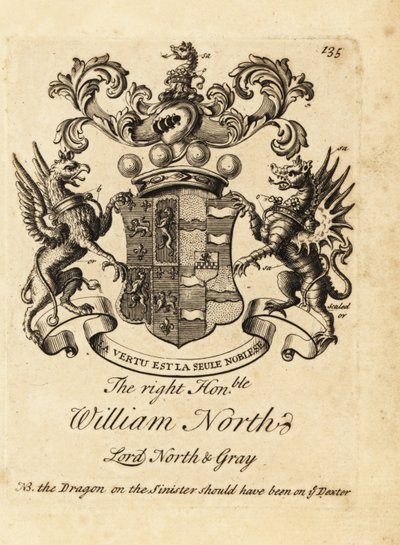 Herb prawego honoru Williama Northa, Lorda Northa i Graya, 6th Baron North, 2nd Baron Gray autorstwa Andrew Johnston