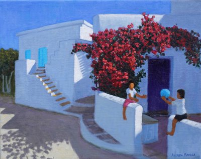 Gra w piłkę, Samos, Grecja, 2022 (olej na płótnie) autorstwa Andrew Macara
