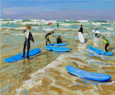 Niebieskie deski surfingowe, Bude. 20x24",2019,(olej na płótnie) autorstwa Andrew Macara