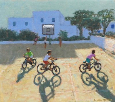 Chłopcy na rowerach, Grecja (olej na płótnie) autorstwa Andrew Macara