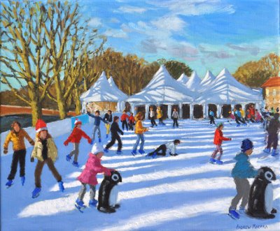 Jasny poranek, lodowisko przy pałacu Hampton Court, Londyn, 2018, autorstwa Andrew Macara