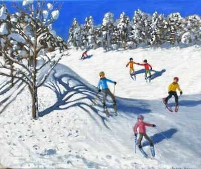 Boże Narodzenie na nartach w Les Arcs (obraz olejny) autorstwa Andrew Macara