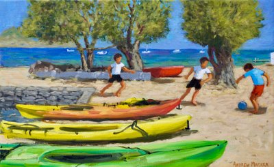 Kolorowe kajaki, 2025 (olej na płótnie) autorstwa Andrew Macara