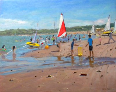 Krykiet i czerwono-biały żagiel, Abersoch, 2011 autorstwa Andrew Macara