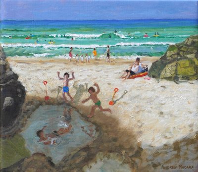 Zabawa w basenie morskim, St Ives, 2024 (olej na płótnie) autorstwa Andrew Macara
