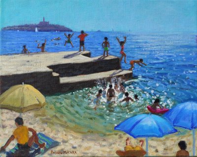 Skok do morza, Rovinj, Chorwacja, 2024 (olej na płótnie) autorstwa Andrew Macara