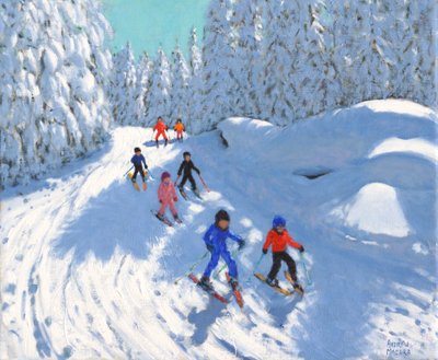 Zjazd na nartach z Courchevel 2018 (olej na płótnie) autorstwa Andrew Macara