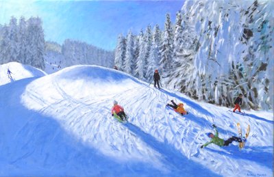 Narciarstwo w Morzine, Francja, 2023 (olej na płótnie) autorstwa Andrew Macara