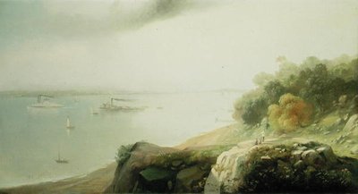 Widok na Nowy Jork z Castle Point, Hoboken (olej na płótnie) autorstwa Andrew Melrose