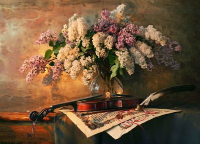 Martwa natura z bzem i skrzypcami autorstwa Andrey Morozov