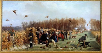 Polowanie na strzelaninę w bażanderii Obraz Ange-Louis Janet Lange (1815-1872) XIX w. nd. 1,1x1,9m. Compiegne, muzeum zamkowe autorstwa Ange Louis Janet