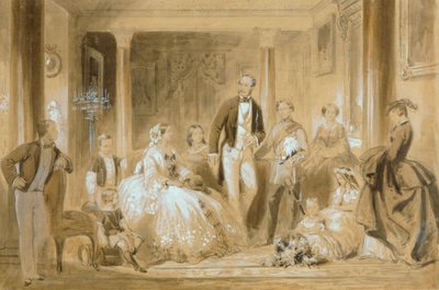 Rodzina królewska w jadalni w Osborne House (ołówek z praniem na papierze) autorstwa Ange Louis (1815 72) Janet