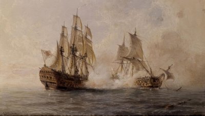 WALKA WSPANIAŁEGO STATKU Z BRYTYJSKIM DARMOUTH W 1747 - XIX WIEKU autorstwa Angel Maria Cort