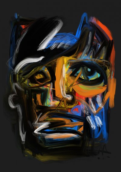 Wyrazisty portret abstrakcyjny autorstwa Angel Rivas