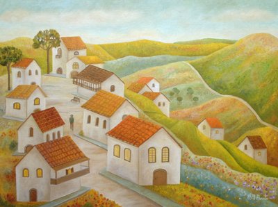 Idylliczna wioska na wzgórzu autorstwa Angeles M. Pomata