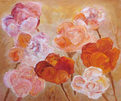 Różowe kwiaty brzoskwiniowe w technice impasto autorstwa Angeles M. Pomata