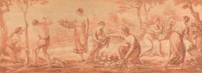 Fryz: mężczyźni sadzą drzewa, kobiety zbierają kwiaty i podlewają kwiaty autorstwa Angelica Kauffmann