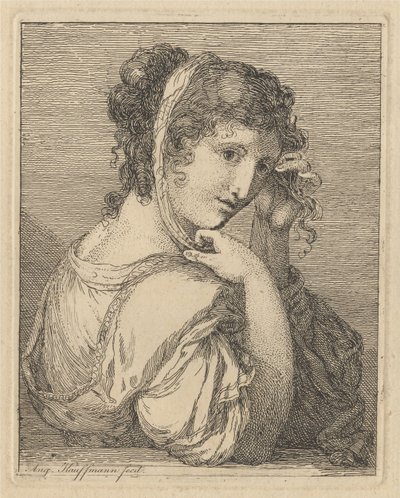 Kobieta poprawiająca wstążkę we włosach autorstwa Angelica Kauffmann