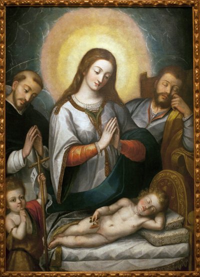 Święta Rodzina ze św. Janem Chrzcicielem i św. Dominikiem. Obraz Angelino Medoro (1576-1633), olej na płótnie autorstwa Angelino Medoro