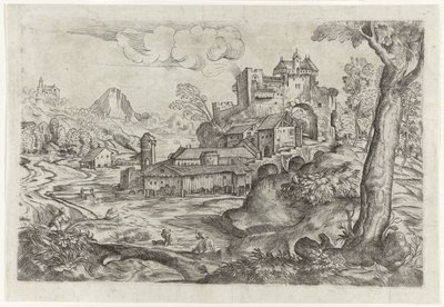 Krajobraz z rzeką i zamkiem autorstwa Angelo Falconetto (attributed to)