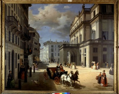Reprezentacja Plaza de la Scala w Mediolanie przez Angelo Inganniego. 19 wiek. Galeria Sztuki Brera, Mediolan. autorstwa Angelo Inganni