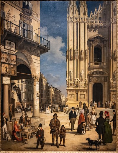 Widok Duomo z Coperto z Figini autorstwa Angelo Inganni