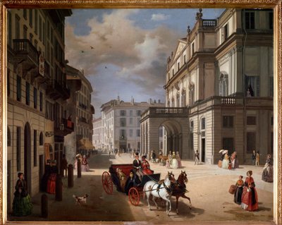 Widok na plac Teatro alla Scala w Mediolanie autorstwa Angelo Inganni